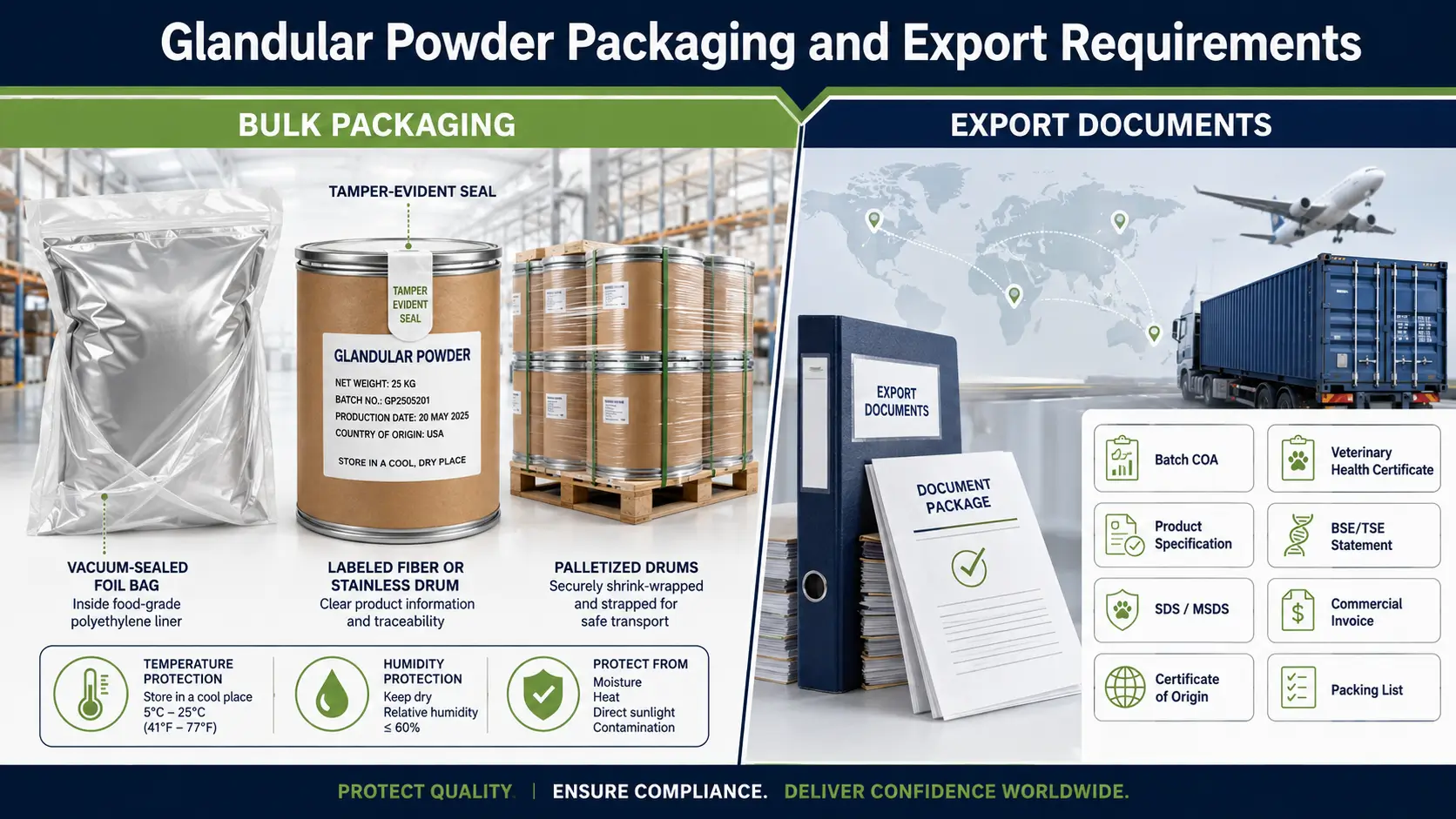 Glandular Powder Packaging and Export Requirements